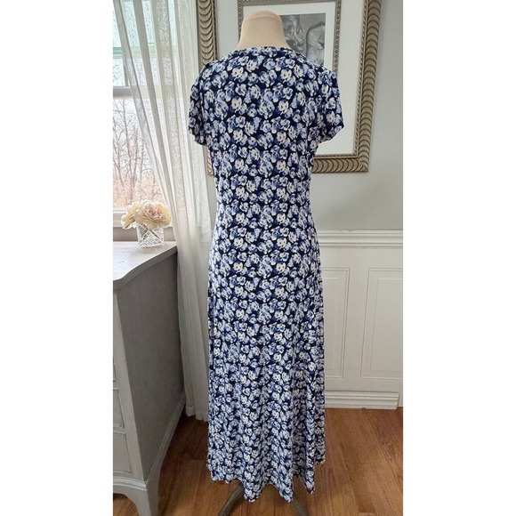 Lauren Ralph Lauren Black Label Maxi Gold Buttons Jersey Blue Floral Prep M - Picture 5 of 9